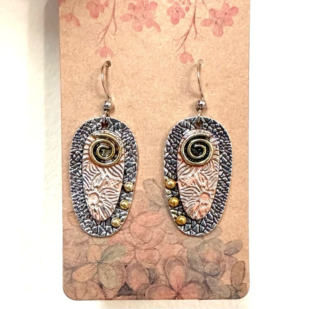Boho Flower Leaf Dangle Hoop Earrings Silver Tone Zinc Alloy Boutique Jewelry - Picture 4 of 9